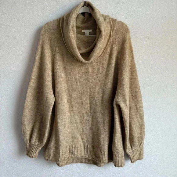 H&M Women Camel Cowl Neck Mohair Wool Blend Raglan Pullover Cozy Light Sweater S - Picture 1 of 10